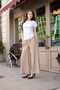 Women's Modal Combed Cotton Wide Zero Neck Drop-Shoulder Epaulet Short Sleeve T-Shirt Blouse-White - 2