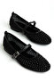 Black Skin Women's Stone Detailed Mesh Casual Ballet Flats