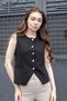Women's Wide Zero Neck Flato Pocketed Fitted Waist Cut Lightweight Stretch Fabric L Fabric Vest -Black