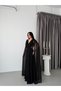 Black Sheer Detailed Cape Sleeve Evening Dress - 2