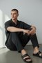 Men's Black Patchwork Striped Crepe Oversized Set - 3
