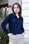 Women's Collared Drop-Shoulder Long Sleeve Non-Lycra Fabric Shirt-Navy Blue - 6