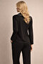 Black Ribbon/Bow and Piped Detail Viscose Woven Pajama Set - 2