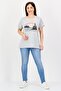 Women Crew Neck Graphic Print Short Sleeve T-Shirt, Grey - 4