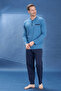 Men's Combed Cotton Half Button Detail Long Sleeve Pajama Set 2129 Petrol07 - 3