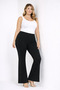 Women's Plus Size Black, High Waist, Stone Detailed, Wide Leg, Shaping / Sculpting Steel Fabric Trousers 65N39400 - 5