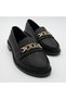 Women's Black Chain Buckled Loafers Shoes Classic Stylish Daily Comfortable Loafers - 3