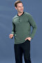 Men's Combed Cotton Half Button Detail Long Sleeve Pajama Set 2127 Khaki - 2