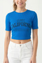 Short Sleeve Cropped T-Shirt Printed Crew Neck Fitted Slim Fit - Cobalt Blue - 7
