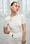 Fasley Women's Soft and Stretchy Fabric Buckle Detail Slim Fit Ecru Blouse