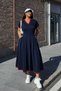 New Season Women's Short Sleeve V-Neck Pleated Long Janjan Crepe Holiday Dress - 3
