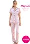 Women's Pink Striped Front Button Shirt Collar Satin Piped Chest Pocketed Viscose Short Sleeve Pajama Set
