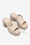 Women's Beige High-Sole Comfortable Shoes Buckled Slipper - 5