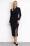 New Season Women's Long Sleeve Turtleneck Front Zipper Slit Midi Viscose Holiday Dress - 2