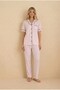 Women's Pink Striped Front Button Shirt Collar Satin Piped Chest Pocketed Viscose Short Sleeve Pajama Set - 8