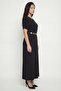 Women's Black Summer Dress Slit with Accessories, Invisible Zipper Piece, Belt Piece Dress - 2