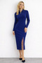 New Season Women's Long Sleeve Turtleneck Front Zipper Slit Midi Viscose Holiday Dress - 2