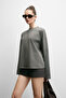 Stonret women's soft fabric 100% Cotton stone detailed long sleeve anthracite t-shirt - 4
