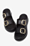 Women's Black High-Sole Comfortable Shoes Double Buckled Slipper