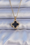 Necklace 316l steel gold color black enamel zircon stone clover figured