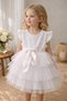 White Color Sequined Layered Fluffy Lined Layered Invisible Zipper Layered Girls' Evening Dress with Ribbons