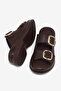 Women's Coffee Brown High-Sole Comfortable Double Buckle Slippers - 3