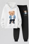Bear Printed 3-Yarn Quality Sweatshirt and Sweatpants Children's Top-Bottom Set