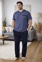 Men's Blue Big Size Patterned 3-Button 100% Cotton Wide Fit Short Sleeve Pocketed Pajama Set - 7