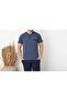 Men's Blue Big Size Patterned 3-Button 100% Cotton Wide Fit Short Sleeve Pocketed Pajama Set - 5