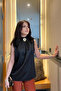 Women's Black Drape Collar Gold Accessory Detail Sleeveless Satin Blouse Sun291