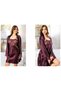 Women's 2-Piece Satin Nightgown and Dressing Gown Set, Lace Pieces, Stylish Design - 3
