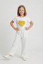 Girls' Yellow Heart T-Shirt White Wide Leg Pants April 23 Show Outfits - 2