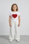 Girls' Red Heart T-Shirt White Wide Leg Pants April 23 Show Outfits - 2