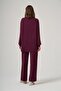 1077 Double Gold Zip Detail Trouser Suit - Plum - 4