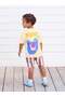 Boy's Cotton Piece Yellow Bear Printed T-Shirt and Striped Shorts Set - Summer