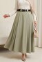 Thick Belt Layer Tivil Skirt with Pleated Side Zippers on the Front -Khaki