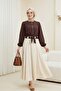 Thick Belt Layer Tivil Skirt with Pleated Side Zippers on the Front - Beige - 4
