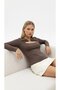 Women's Collar Detail Accessory Long Sleeve Combed Cotton Blouse 13013 - 3