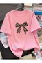 Leopard Ribbon Printed Oversized Crew Neck T-Shirt
