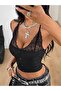 black strapless lace tie-neck buttoned cropped blouse - 3
