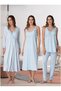 Women's Blue Line Detailed Straps 100% Cotton Maternity Pajama Set Nightgown 4-Piece Set - 5