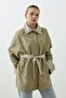 Duovera Short Trench Coat Green-Beige