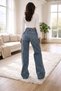 Stretch Fabric Women's Medium Blue Snow Wash Distressed Super High Waist Loose-Leg Denim Loose Palazzo Pants - 5