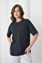 Women's Navy Blue Gray Cotton Piece Combed Cotton Short Sleeve Pocketed Shorts Set - 4