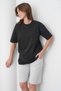 Women's Black Gray Cotton Piece Combed Cotton Short Sleeve Pocketed Shorts Set - 7