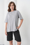 Women's Gray Black Cotton Piece Combed Cotton Short Sleeve Pocketed Shorts Set - 4