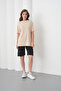 Women's Beige Black Cotton Piece Combed Cotton Short Sleeve Pocketed Shorts Set - 2