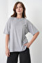 Women's Gray Black Cotton Piece Combed Cotton Short Sleeve Pocketed Shorts Set - 5