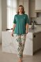 Women's Short Sleeve Stretch Fabric Plus Size Pajama Set Green - 2