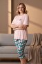 Women's Short Sleeve Stretch Fabric Plus Size Capri Pajama Set Powder